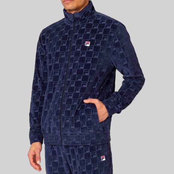 Men’s Fila Navy All Over Velour Casual Outfit Set Tracksuits NWT - Picture 2 of 2